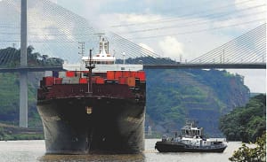Container ship sails through the Panama Canal