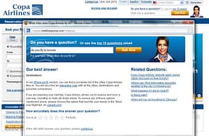 An example of the self help "Ask Ana" feature on the Copa Air website